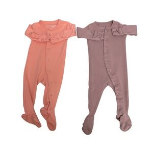L'ovedbaby Organic Cotton Snap Footed Romper Sleeper 2 Pack 0-3M Peach Mauve